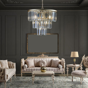 English Elm 20" K9 Crystal Tiered Chandelier 7 Light Gold Frame Glam Pendant for Dining Foyer W2312P415969