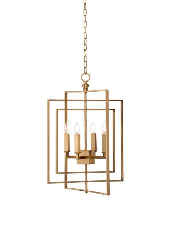 Chelsea House Cube Antique Brass Cube Chandelier Small — 3 Interlocking Frames, 4-Light Candelabra, Modern Elegance 68745