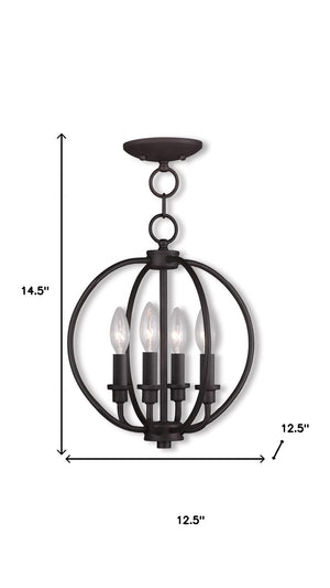 HomeRoots Bronze Four-Light Dimmable Chandelier with Cylinder Shades - Elegant Steel Fixture for Any Room 687450