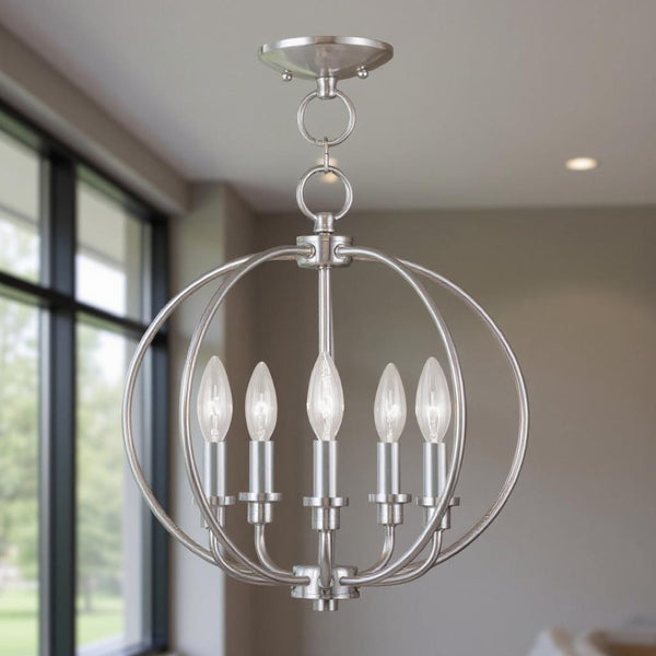 HomeRoots Five Light Dimmable Chandelier with Sleek Cylinder Shades - Modern Ambiance for Any Space 687453