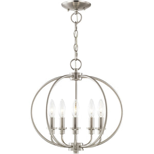 HomeRoots Five Light Dimmable Chandelier with Sleek Cylinder Shades - Modern Ambiance for Any Space 687453