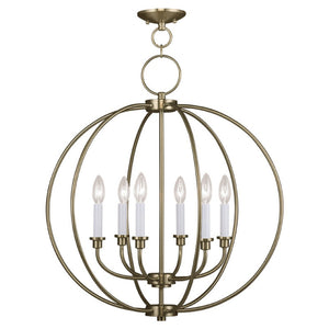 HomeRoots Brass Six-Light Dimmable Chandelier with Elegant Cylinder Shades for Modern Home Décor and Ambiance 687454
