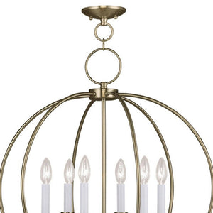 HomeRoots Brass Six-Light Dimmable Chandelier with Elegant Cylinder Shades for Modern Home Décor and Ambiance 687454