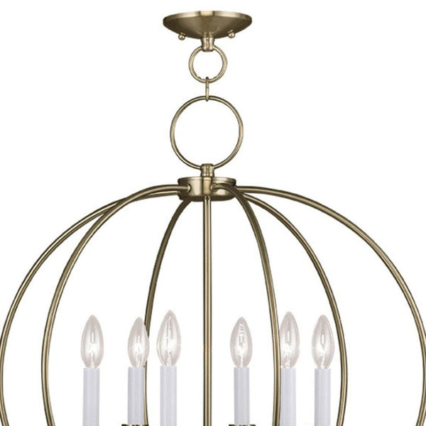 HomeRoots Brass Six-Light Dimmable Chandelier with Elegant Cylinder Shades for Modern Home Décor and Ambiance 687454