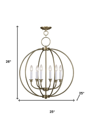 HomeRoots Brass Six-Light Dimmable Chandelier with Elegant Cylinder Shades for Modern Home Décor and Ambiance 687454