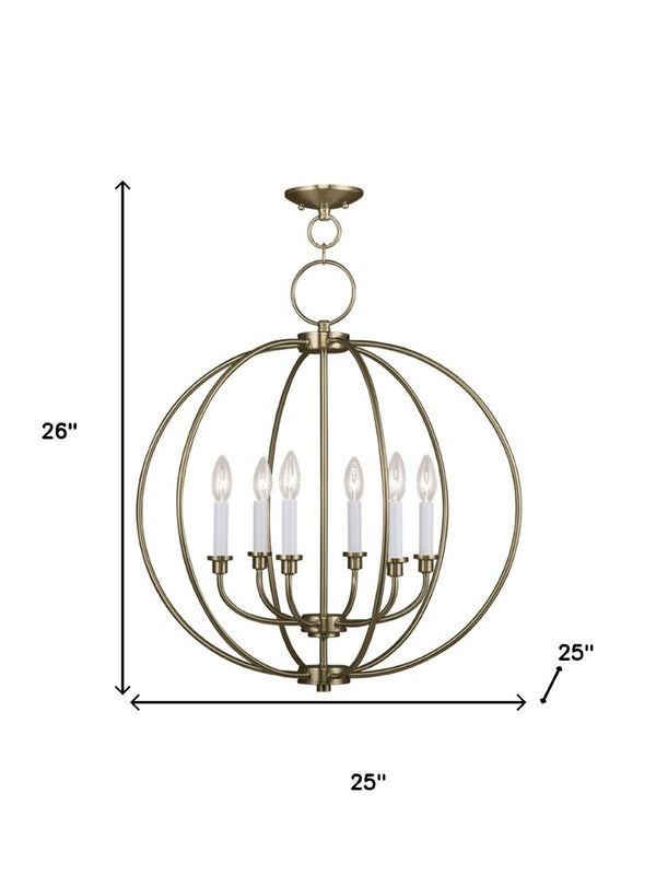 HomeRoots Brass Six-Light Dimmable Chandelier with Elegant Cylinder Shades for Modern Home Décor and Ambiance 687454