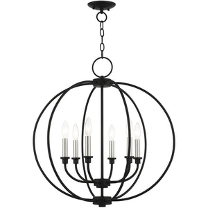 HomeRoots Six Light Dimmable Chandelier – Modern Cylinder Design with Steel Shades for Elegant Lighting Solutions 687455