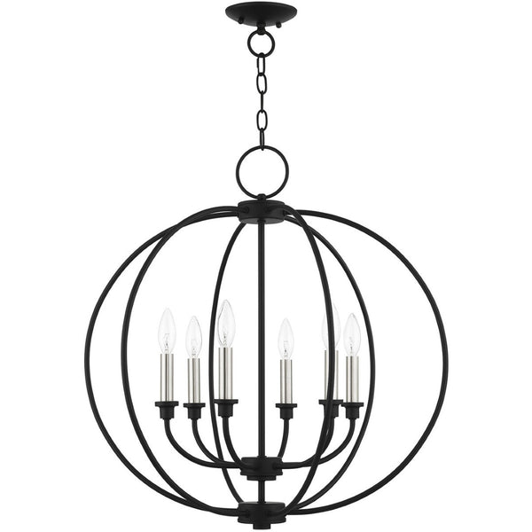 HomeRoots Six Light Dimmable Chandelier – Modern Cylinder Design with Steel Shades for Elegant Lighting Solutions 687455