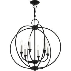 HomeRoots Six Light Dimmable Chandelier – Modern Cylinder Design with Steel Shades for Elegant Lighting Solutions 687455