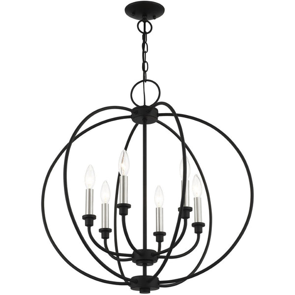HomeRoots Six Light Dimmable Chandelier – Modern Cylinder Design with Steel Shades for Elegant Lighting Solutions 687455