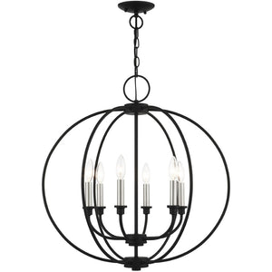 HomeRoots Six Light Dimmable Chandelier – Modern Cylinder Design with Steel Shades for Elegant Lighting Solutions 687455