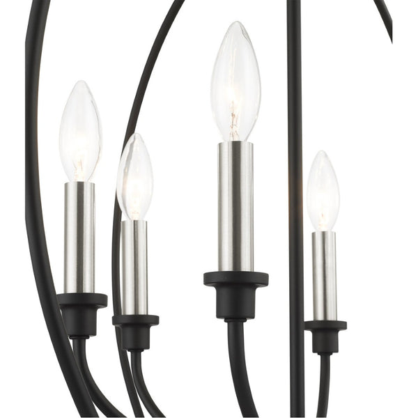 HomeRoots Six Light Dimmable Chandelier – Modern Cylinder Design with Steel Shades for Elegant Lighting Solutions 687455
