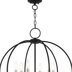 HomeRoots Six Light Dimmable Chandelier – Modern Cylinder Design with Steel Shades for Elegant Lighting Solutions 687455
