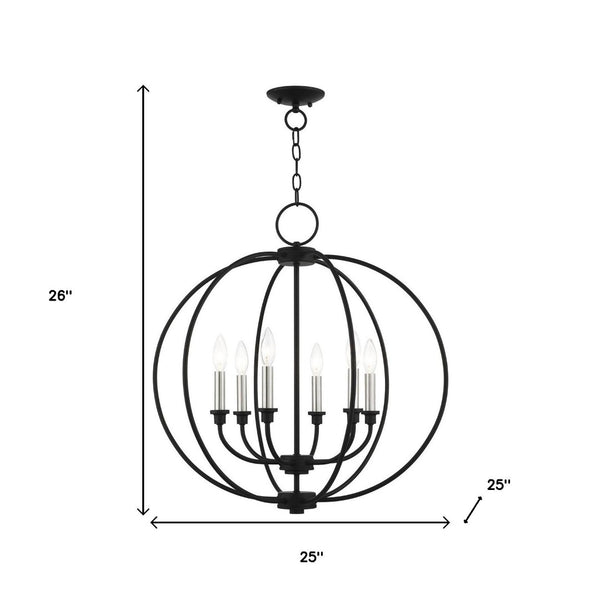 HomeRoots Six Light Dimmable Chandelier – Modern Cylinder Design with Steel Shades for Elegant Lighting Solutions 687455