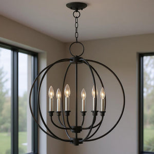HomeRoots Six Light Dimmable Chandelier – Modern Cylinder Design with Steel Shades for Elegant Lighting Solutions 687455