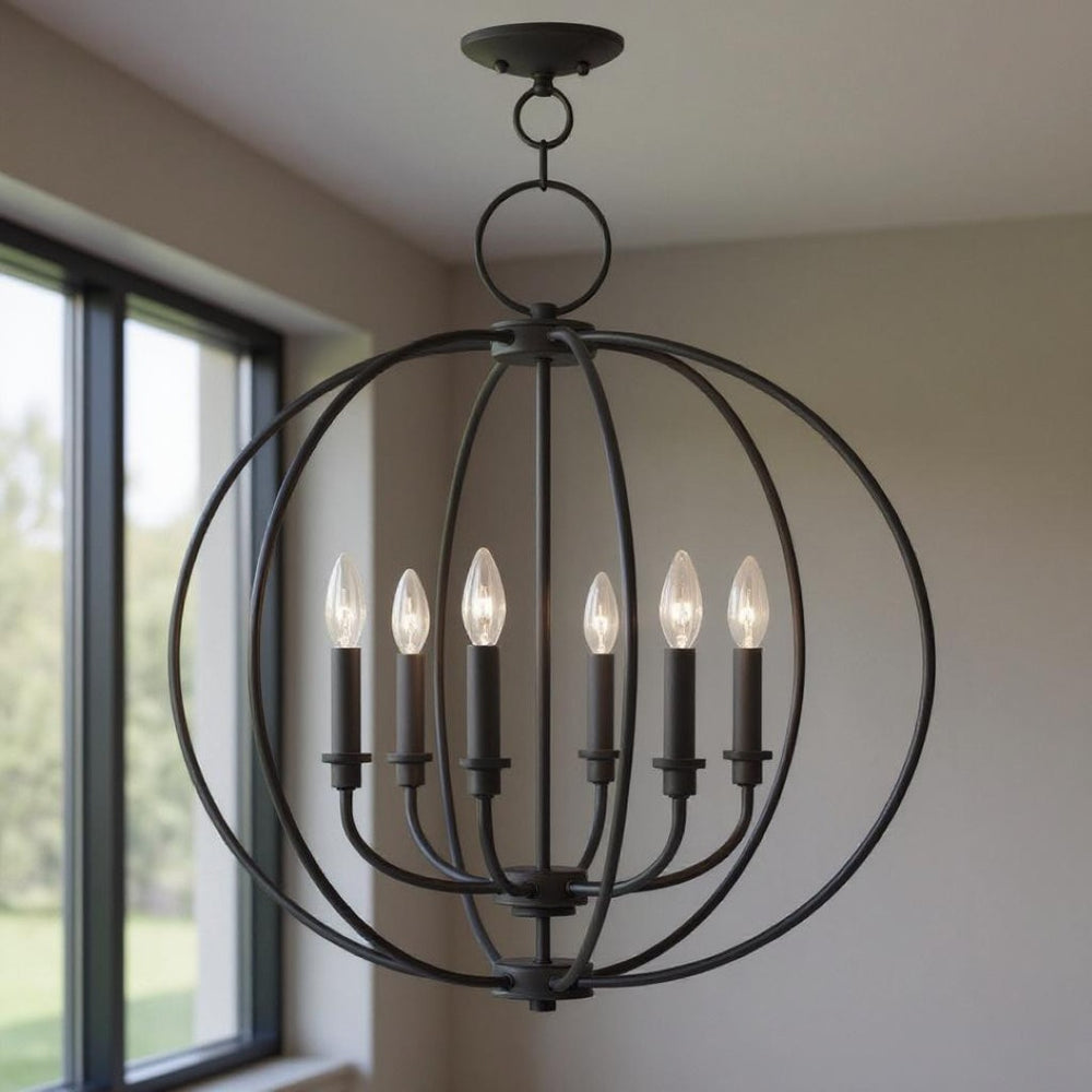 HomeRoots Bronze Six-Light Dimmable Chandelier with Elegant Shades for Entryway, Dining Room & Kitchen Decor 687456