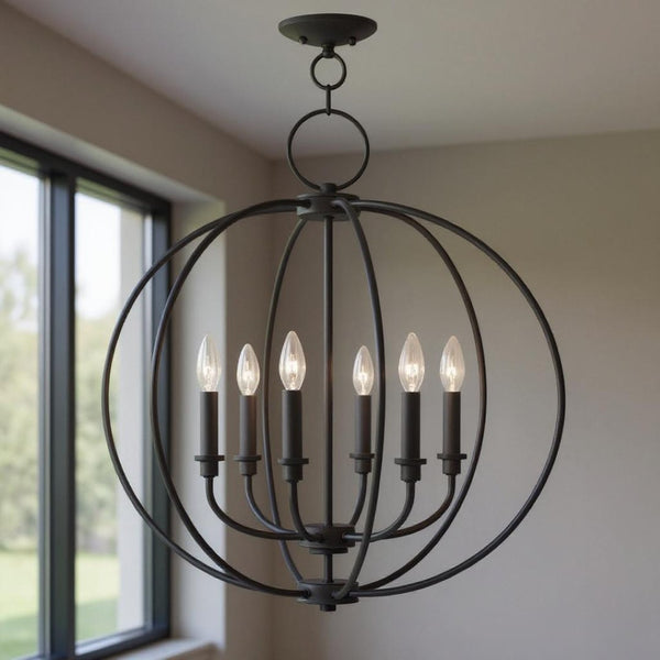 HomeRoots Bronze Six-Light Dimmable Chandelier with Elegant Shades for Entryway, Dining Room & Kitchen Decor 687456