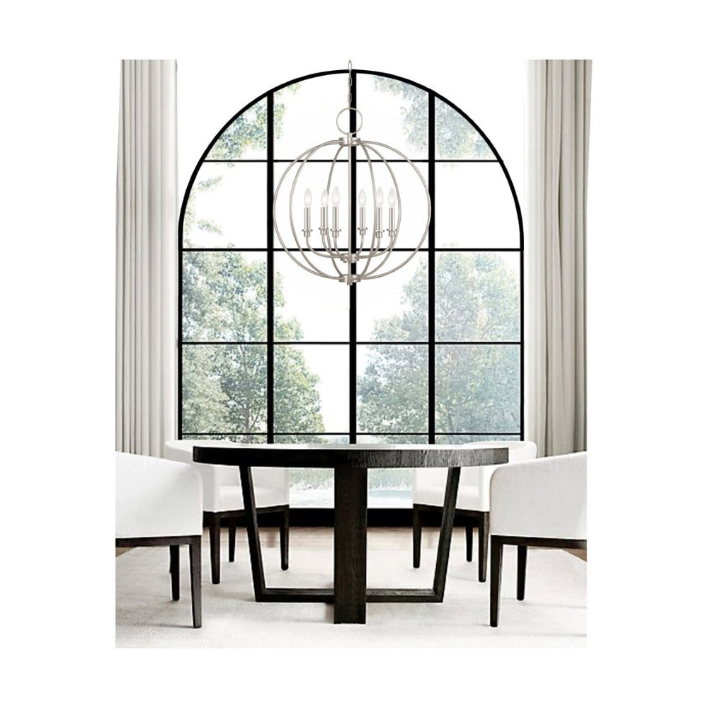 HomeRoots Six Light Dimmable Chandelier - Modern Steel Centerpiece with Customizable Ambiance for Any Room 687457