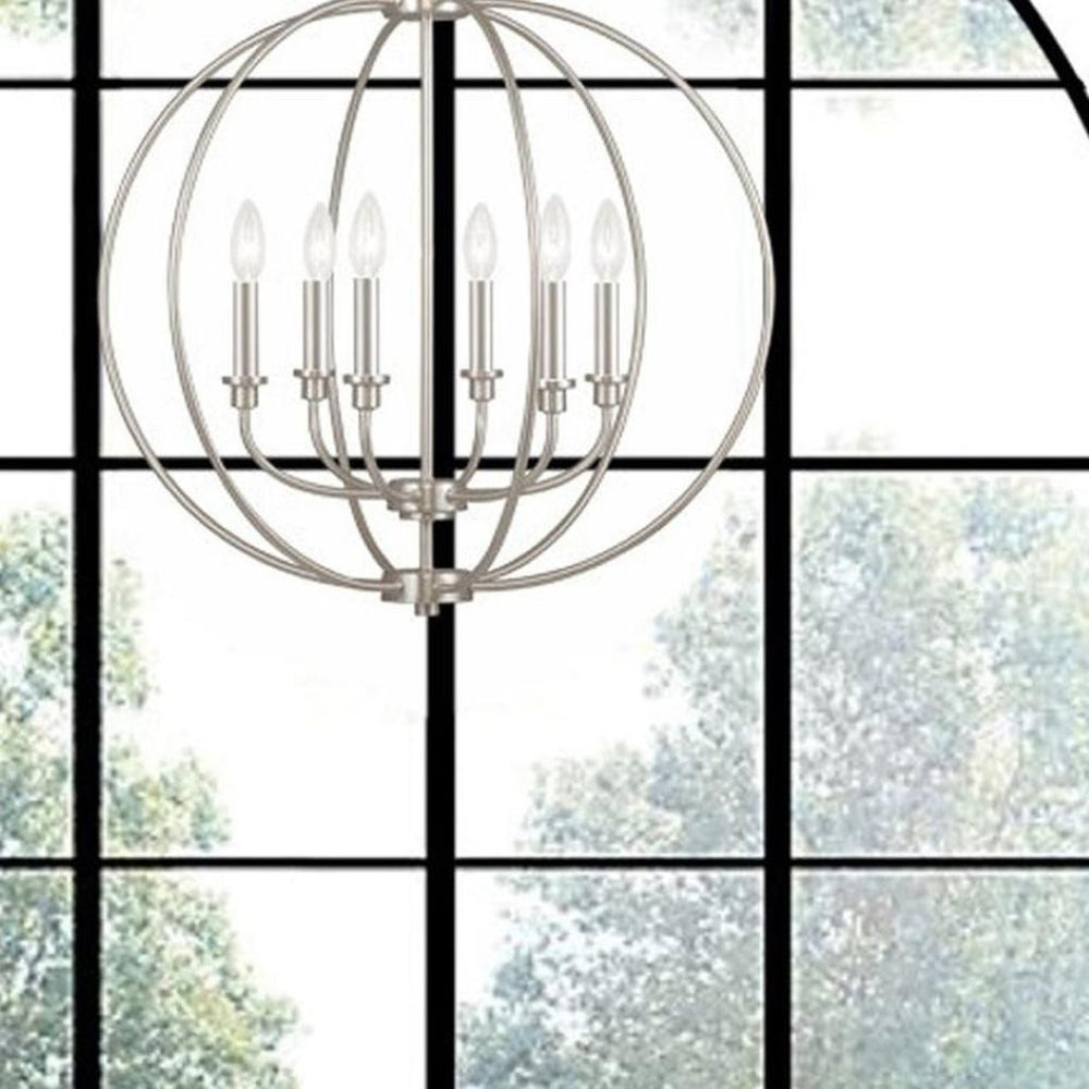 HomeRoots Six Light Dimmable Chandelier - Modern Steel Centerpiece with Customizable Ambiance for Any Room 687457