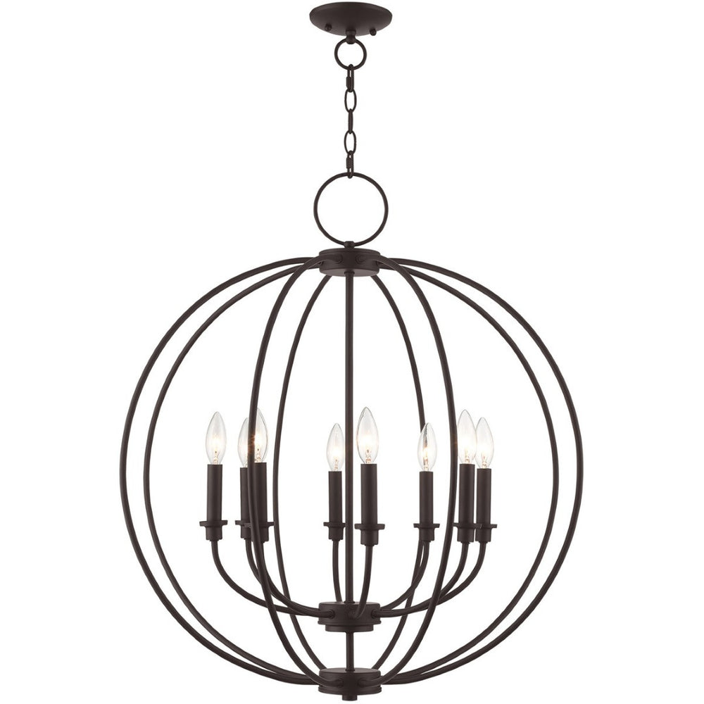 HomeRoots Bronze Eight-Light Dimmable Chandelier with Elegant Cylinder Shades for Modern Interior Spaces 687458