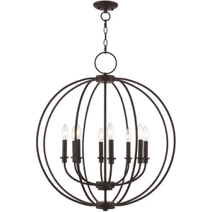 HomeRoots Bronze Eight-Light Dimmable Chandelier with Elegant Cylinder Shades for Modern Interior Spaces 687458