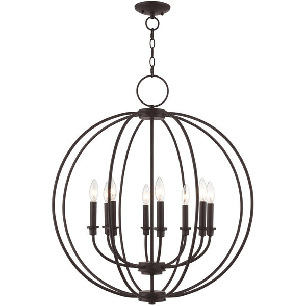 HomeRoots Bronze Eight-Light Dimmable Chandelier with Elegant Cylinder Shades for Modern Interior Spaces 687458