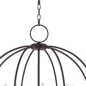 HomeRoots Bronze Eight-Light Dimmable Chandelier with Elegant Cylinder Shades for Modern Interior Spaces 687458