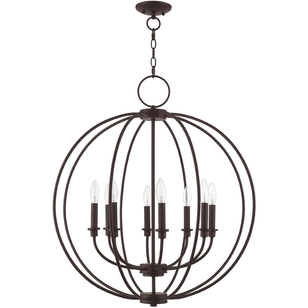 HomeRoots Bronze Eight-Light Dimmable Chandelier with Elegant Cylinder Shades for Modern Interior Spaces 687458
