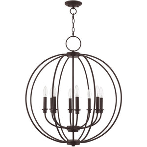 HomeRoots Bronze Eight-Light Dimmable Chandelier with Elegant Cylinder Shades for Modern Interior Spaces 687458