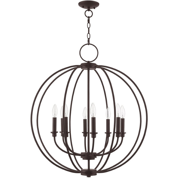 HomeRoots Bronze Eight-Light Dimmable Chandelier with Elegant Cylinder Shades for Modern Interior Spaces 687458