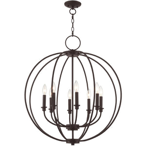 HomeRoots Bronze Eight-Light Dimmable Chandelier with Elegant Cylinder Shades for Modern Interior Spaces 687458