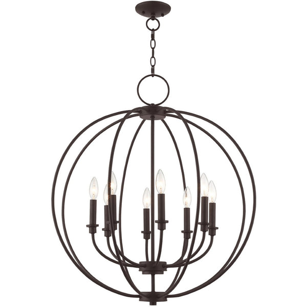 HomeRoots Bronze Eight-Light Dimmable Chandelier with Elegant Cylinder Shades for Modern Interior Spaces 687458