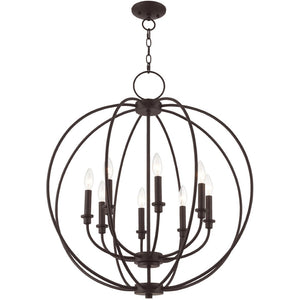 HomeRoots Bronze Eight-Light Dimmable Chandelier with Elegant Cylinder Shades for Modern Interior Spaces 687458
