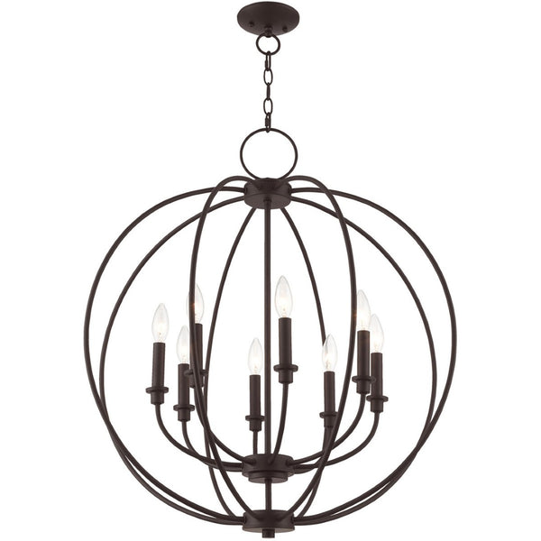 HomeRoots Bronze Eight-Light Dimmable Chandelier with Elegant Cylinder Shades for Modern Interior Spaces 687458