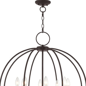 HomeRoots Bronze Eight-Light Dimmable Chandelier with Elegant Cylinder Shades for Modern Interior Spaces 687458