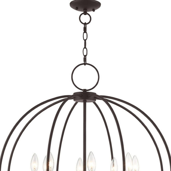 HomeRoots Bronze Eight-Light Dimmable Chandelier with Elegant Cylinder Shades for Modern Interior Spaces 687458