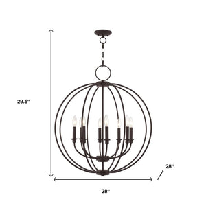 HomeRoots Bronze Eight-Light Dimmable Chandelier with Elegant Cylinder Shades for Modern Interior Spaces 687458