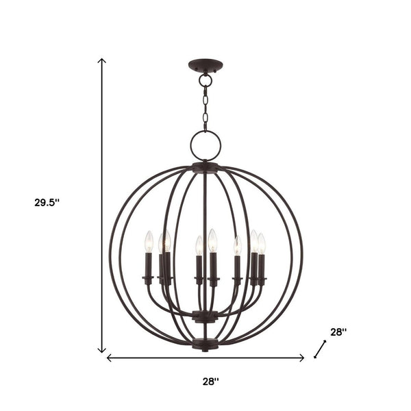 HomeRoots Bronze Eight-Light Dimmable Chandelier with Elegant Cylinder Shades for Modern Interior Spaces 687458