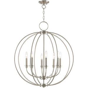 HomeRoots Eight Light Dimmable Chandelier - Modern Cylindrical Steel Shades, Perfect for Any Room Ambiance 687459