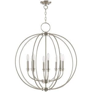 HomeRoots Eight Light Dimmable Chandelier - Modern Cylindrical Steel Shades, Perfect for Any Room Ambiance 687459