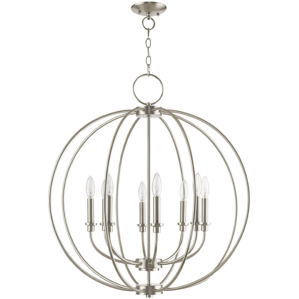 HomeRoots Eight Light Dimmable Chandelier - Modern Cylindrical Steel Shades, Perfect for Any Room Ambiance 687459