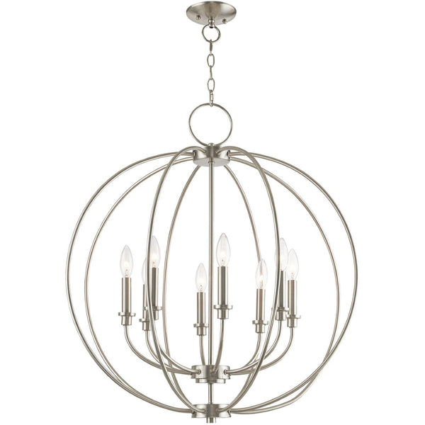 HomeRoots Eight Light Dimmable Chandelier - Modern Cylindrical Steel Shades, Perfect for Any Room Ambiance 687459