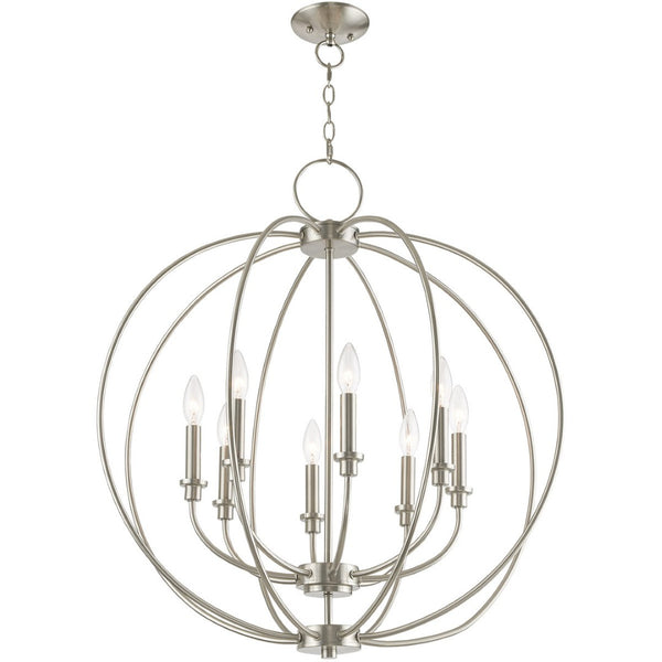 HomeRoots Eight Light Dimmable Chandelier - Modern Cylindrical Steel Shades, Perfect for Any Room Ambiance 687459