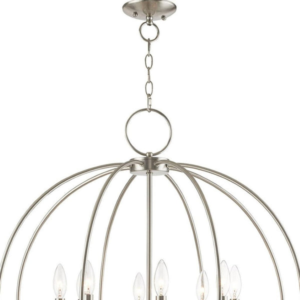 HomeRoots Eight Light Dimmable Chandelier - Modern Cylindrical Steel Shades, Perfect for Any Room Ambiance 687459