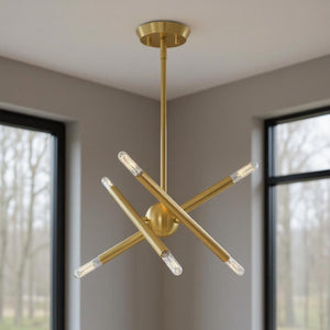 HomeRoots Six Light Dimmable Chandelier – Modern Steel Fixture with Sleek Shades for Versatile Home Ambiance 687463