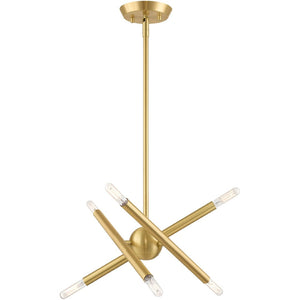 HomeRoots Six Light Dimmable Chandelier – Modern Steel Fixture with Sleek Shades for Versatile Home Ambiance 687463