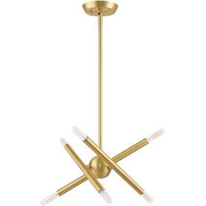 HomeRoots Six Light Dimmable Chandelier – Modern Steel Fixture with Sleek Shades for Versatile Home Ambiance 687463