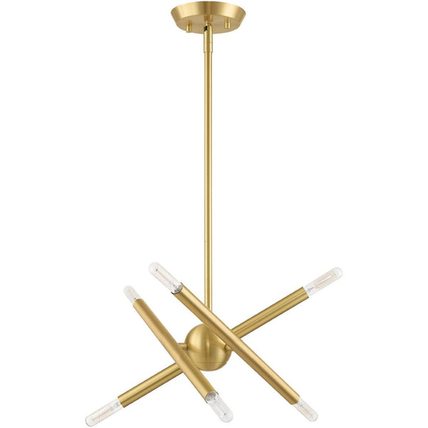 HomeRoots Six Light Dimmable Chandelier – Modern Steel Fixture with Sleek Shades for Versatile Home Ambiance 687463