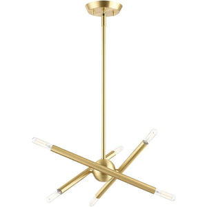 HomeRoots Six Light Dimmable Chandelier – Modern Steel Fixture with Sleek Shades for Versatile Home Ambiance 687463