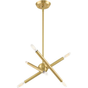 HomeRoots Six Light Dimmable Chandelier – Modern Steel Fixture with Sleek Shades for Versatile Home Ambiance 687463